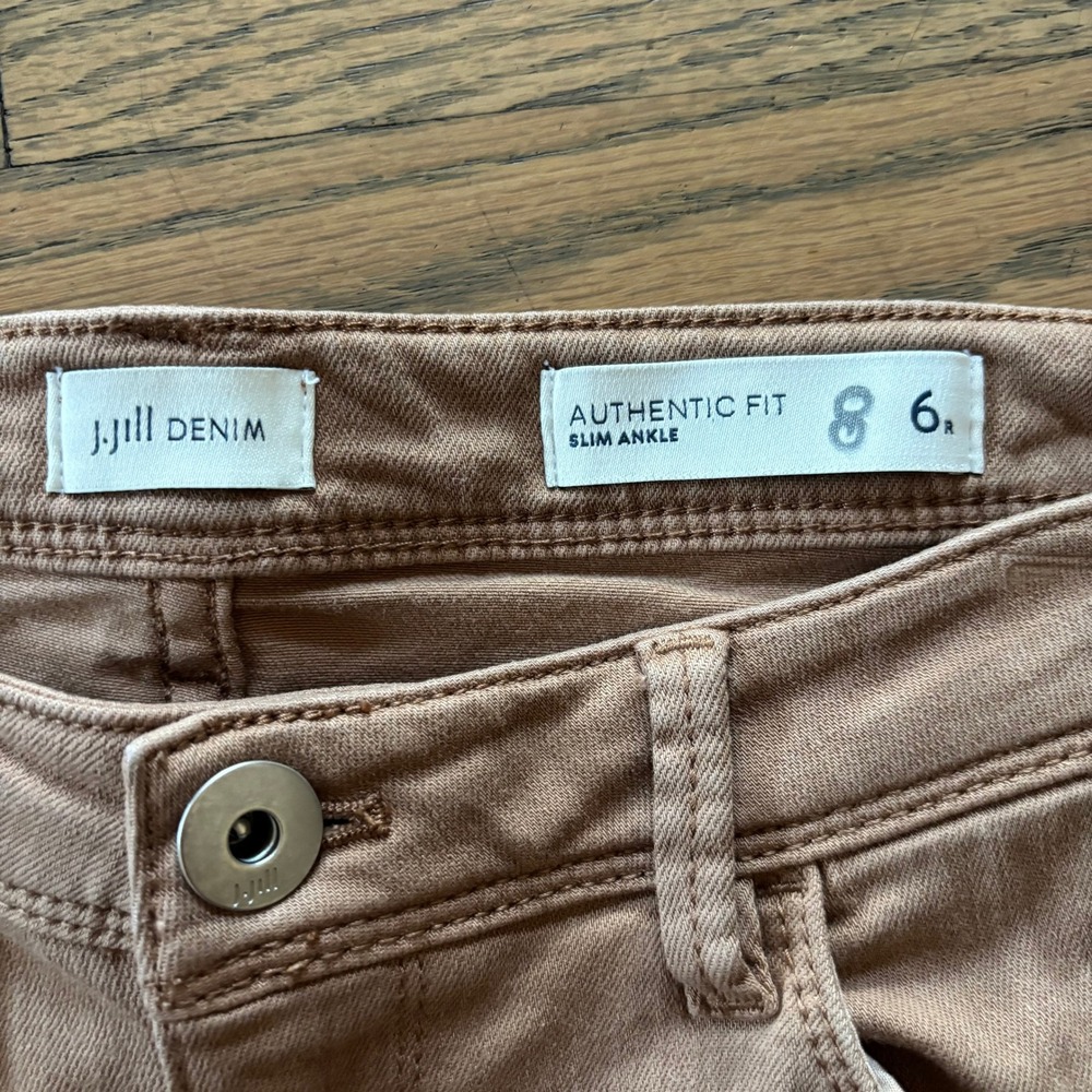 J.Jill Authentic Fit Slim Ankle Pants Womens 6 Brown Tan Stretch Denim Jeans - Picture 2 of 8
